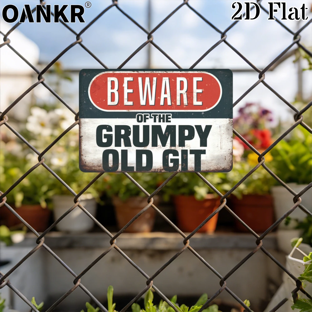 Vintage Beware of the Grumpy Old Git Metal Tin Sign Funny Warning Wall Art for Home Bar Man Cave Farmhouse Decor Wall Plaque