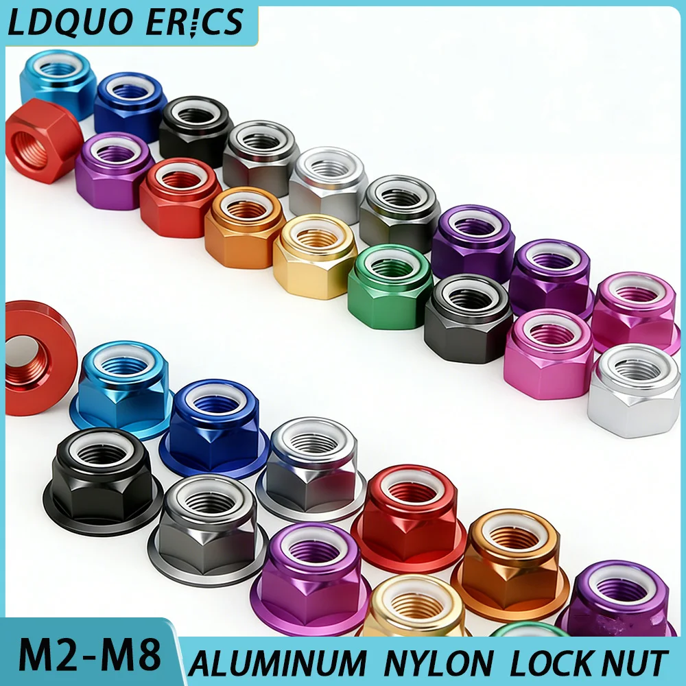 5/10 Stück Bunte Flansch-/Sechskant-Sicherungsmuttern M2 M2.5 M3 M4 M5 M6 M8 aus Aluminiumlegierung mit Nylon-Selbstsicherung für RC FPV Racing Drohnen