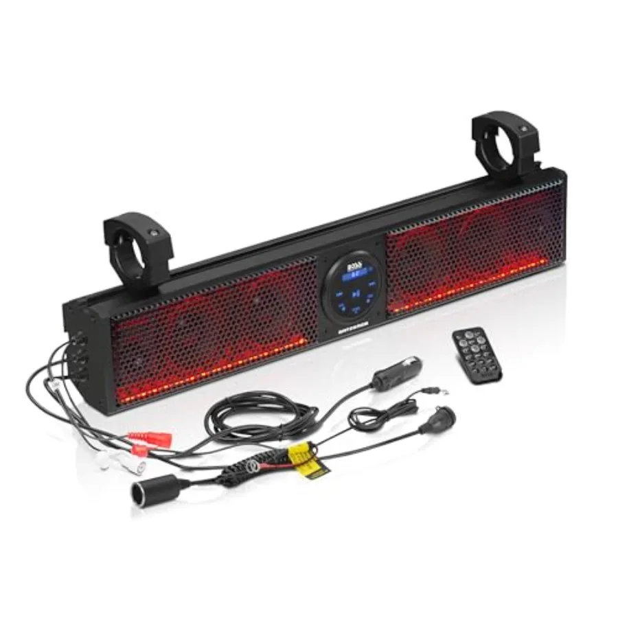 

BRT26RGB IPX5 Weatherproof Bluetooth ATV Sound Bar - 26 Inches Wide with 4 Inch Speakers Tweeters Amplified Audio Output and Mu