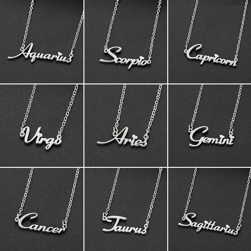 Stainless Steel 12 Zodiac Sign Necklaces for Women Constellation Pendant Clavicle Chain Necklace Cancer Leo Scorpio Wholesale