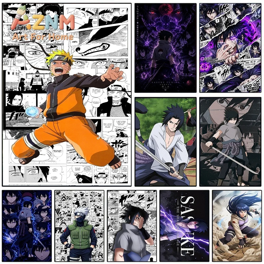 Anime Naruto Canvas Wall Art Naruto Uzumaki Jump Pose Manga Panel Background Poster Unframed Canvas Painting Bedroom Living Ro