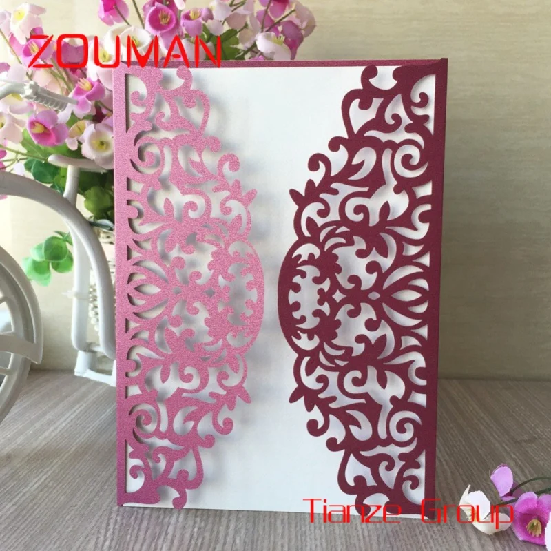 Custom , Custom Laser Cut Wedding Invitations Cards Glitter Floral wedding Invitation Cards