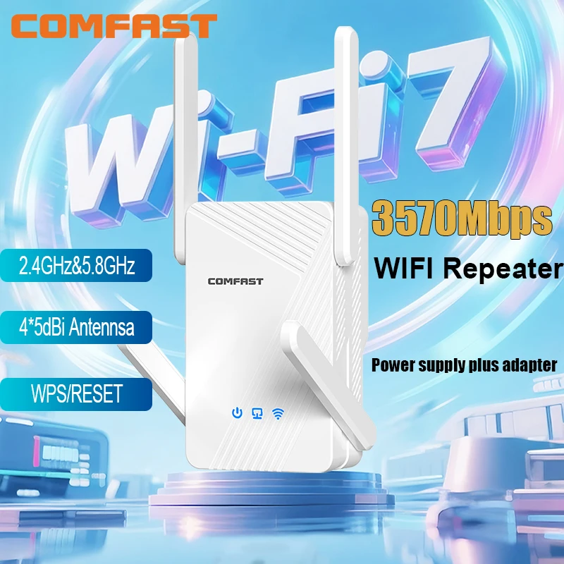 

Comfast WIFI7 3578 Мбит/с Wi-Fi повторитель 2,4G/5G Wi-Fi удлинители двухдиапазонный усилитель сигнала Wi-Fi 4*5dBi повторитель антенны WPS/сброс