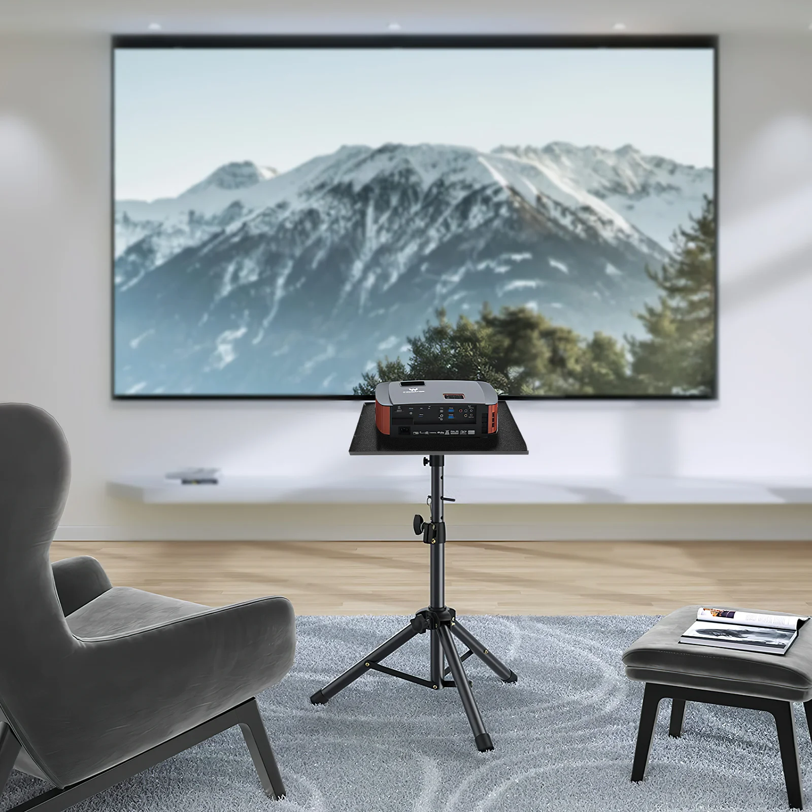 Soporte de proyector grande para portátil, estante para tarjeta de sonido, soporte de suelo para cama, construcción de acero duradero, almohadillas antideslizantes, correas de retención