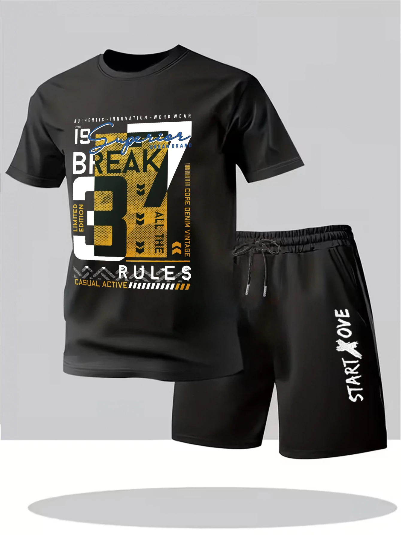 

Men's set 2025 summer outfits two piece sets for men clothing set Graphic thin Polyester drip clothing sweat suit Printed