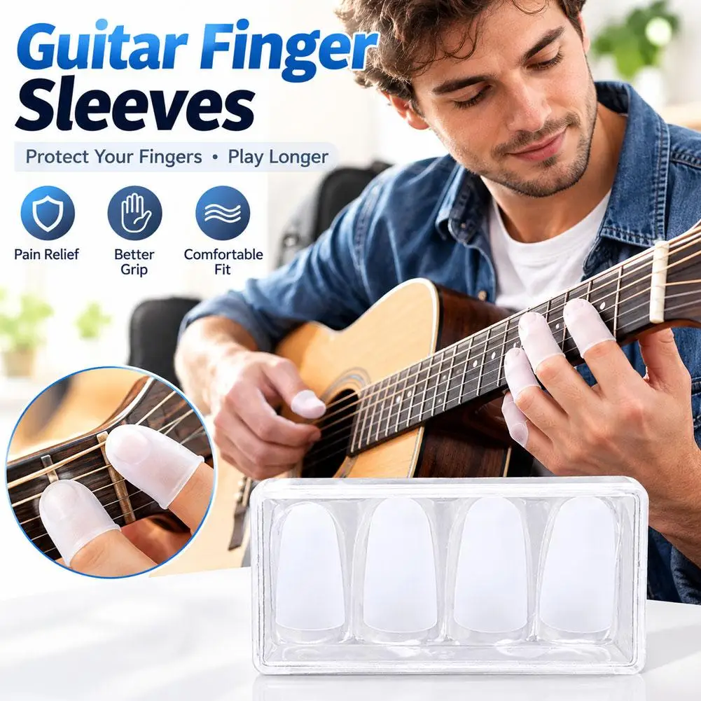 Guitar Finger Protectors Ultra Thin Silicone Fingertip Guards Left Hand Anti Pain Sleeves for Ukulele Beginner Practice