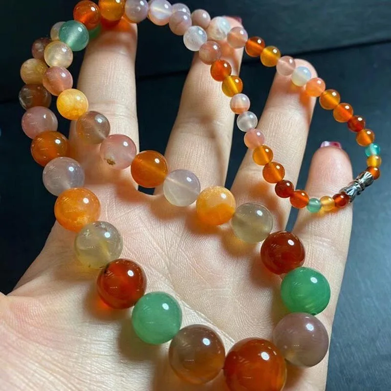 Glossy Rough Stone Yanyuan Agate Necklace Candy ColorGraduated Strand Mother's Day