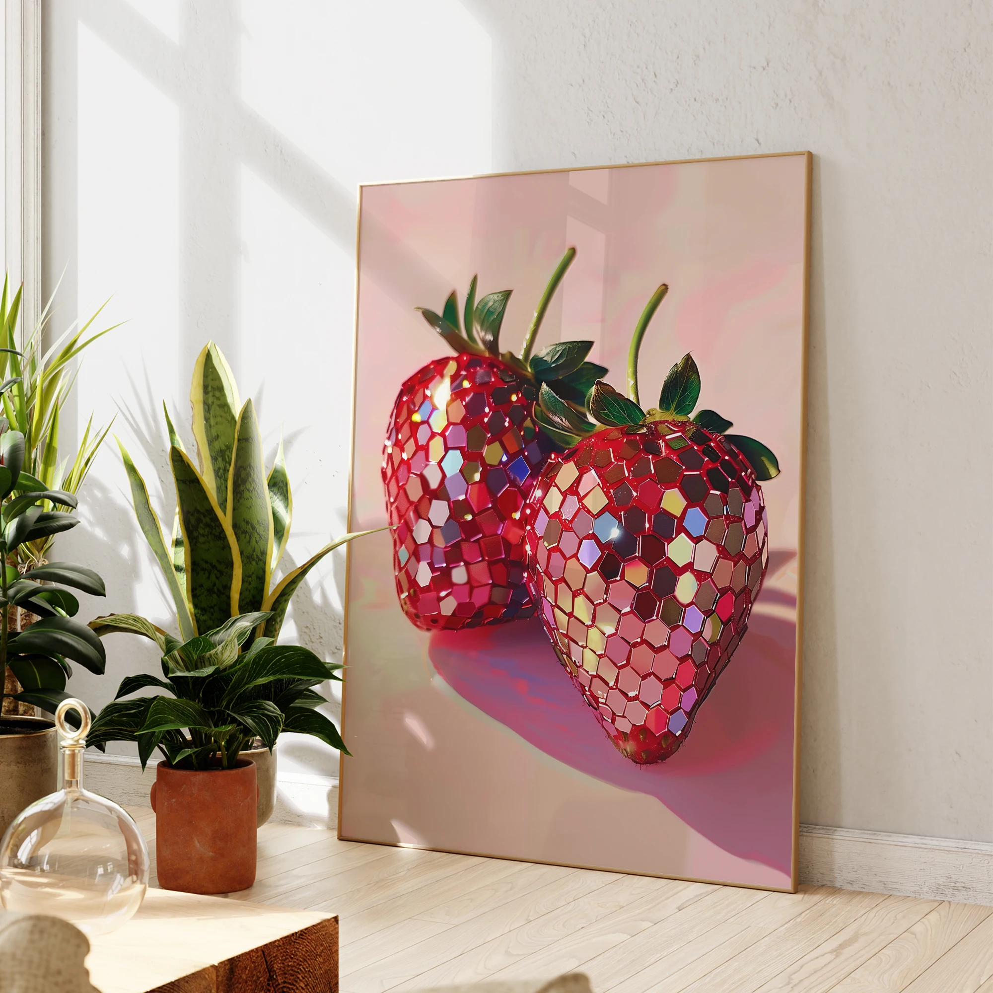 Modern Disco Strawberries Pink Red Funky Preppy Disco Wall Art Prints Canvas Painting Poster Picture For Living Room Home Decor