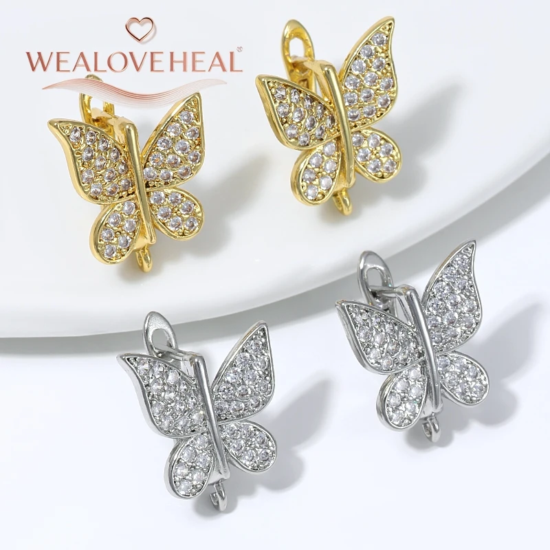 schmuckherstellung zubehör, Niedliche 18K vergoldete Messing-Ohrringhaken mit funkelndem Schmetterling, Pavé-CZ-Ohrdrahtverschlüsse für DIY-Schmuckherstellung – Detail 17