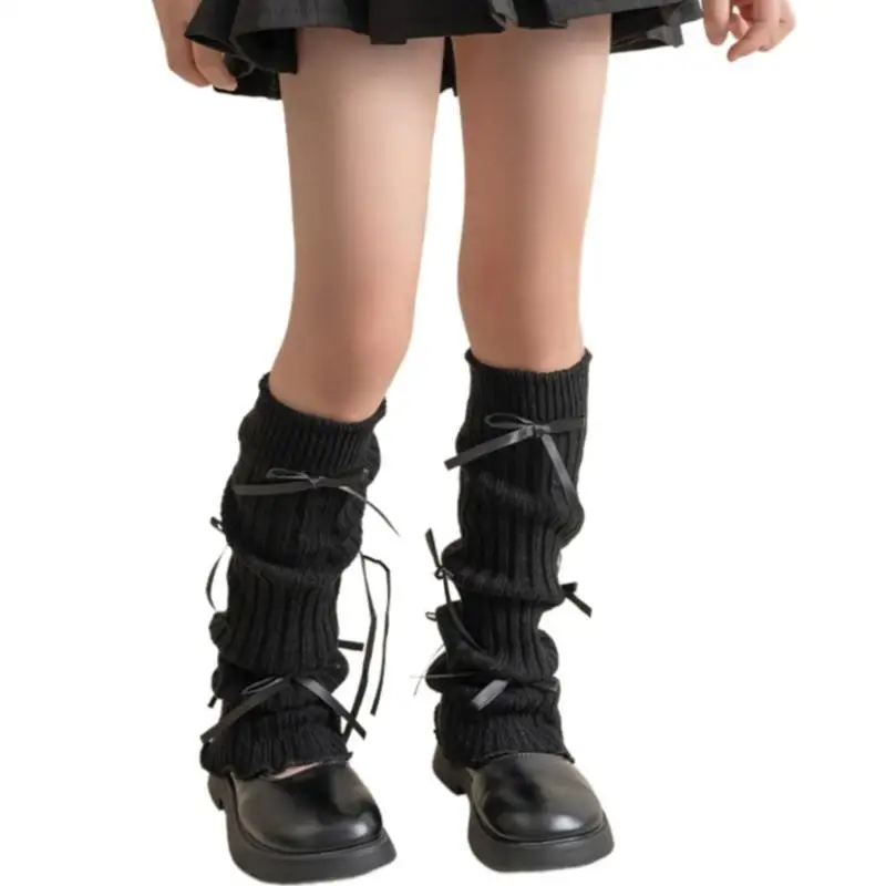 

U13F Children's Leg Warmers Fashionable Sweet Bowknot Decor Sock Cover for Girls Comfortable Piled Up Socks Stackable