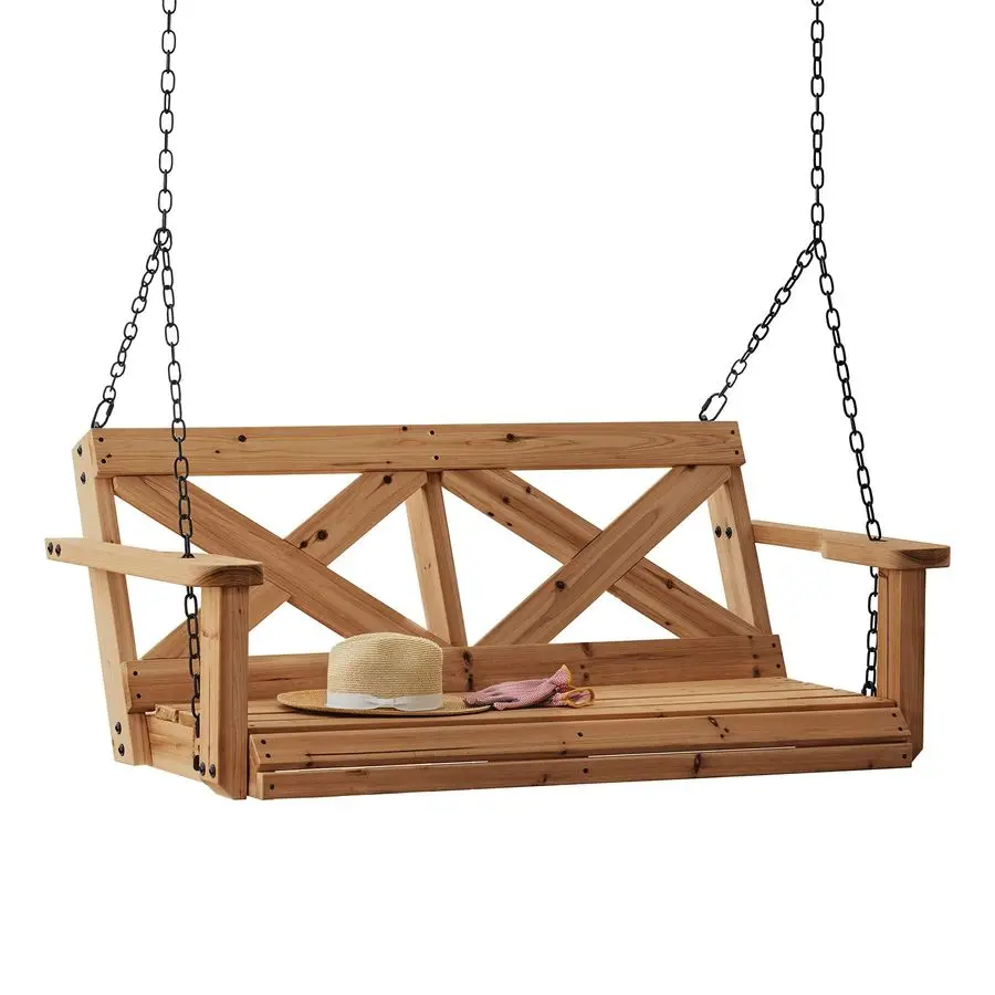 

Discovery 55 Cedar Wood Farmhouse Outdoor Porch Swing Bench with TwoPerson Seating, Durable Hanging Chains, WaterResistant, Hea