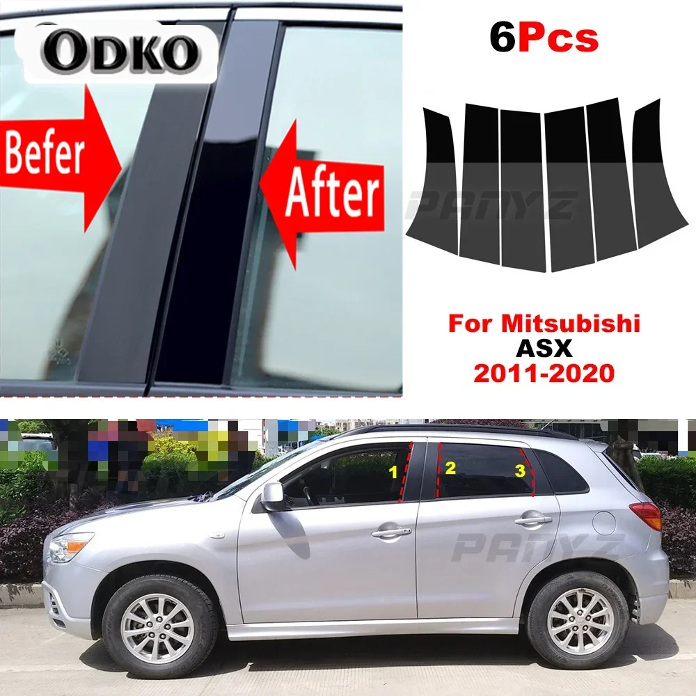 6PCS Car Window Door Column Polished BC Pillar Posts Fit For Mitsubishi ASX 2011-2020 Window Trim Cover BC Column Sticker