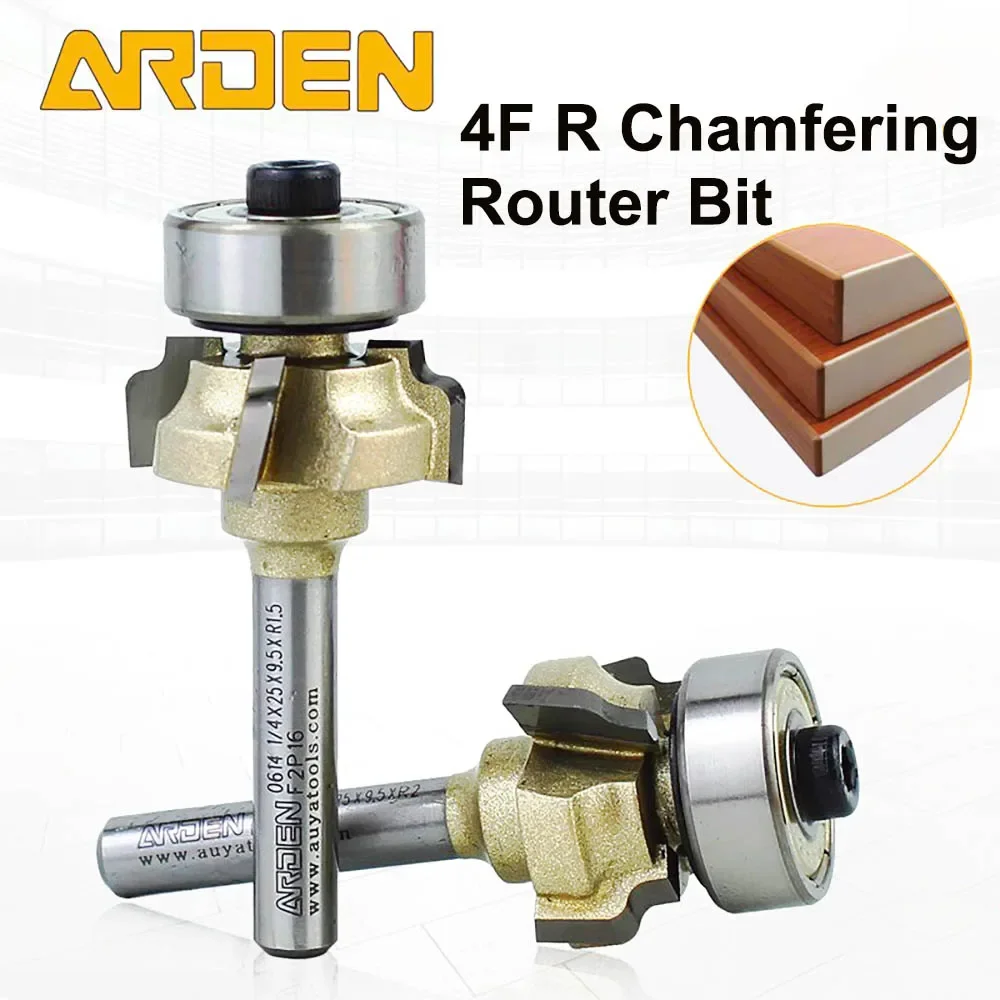 ARDEN 4 Blades Edge Banding Rounded Corner Arc Trimming Bit Woodworking 1/4 Carbide Chamfering R Corner Chamfering Router Bit