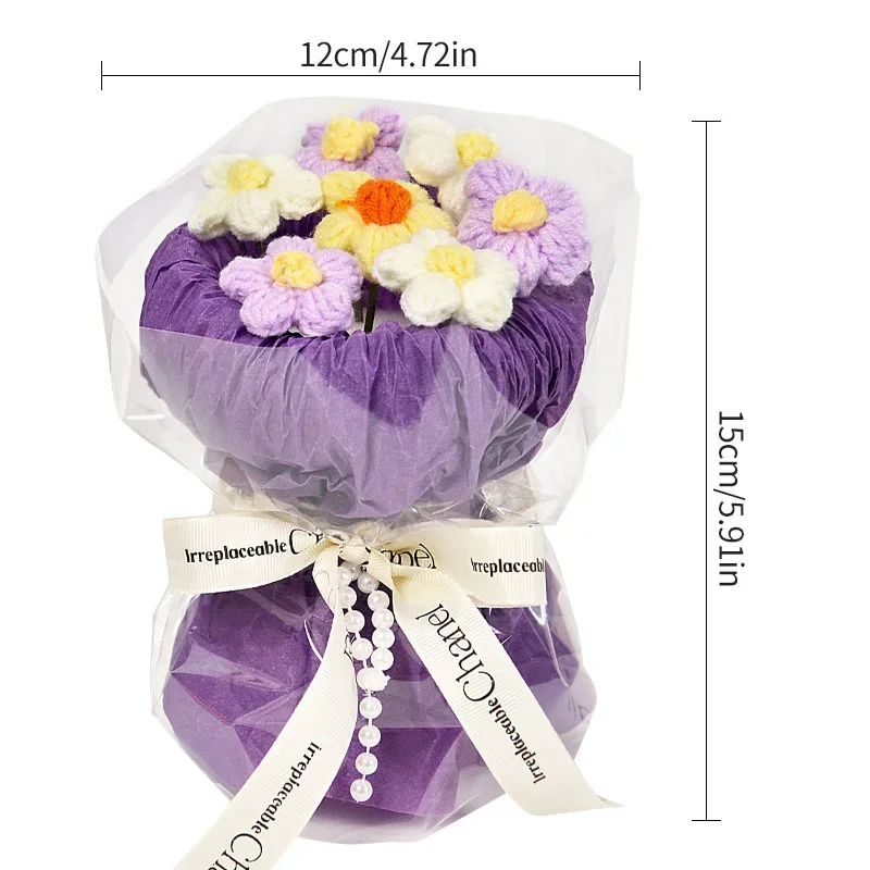 باقة زهور منتفخة صغيرة مصنوعة يدويًا - زهور صناعية، زهور صناعية، زهور صناعية، باقة منسوجة من الكروشيه لهدية عيد الأم