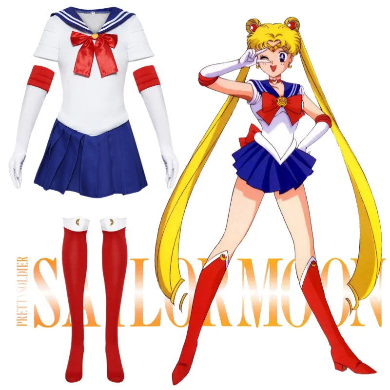 

Anime Sailor Moon Tsukino Usagi Cosplay Costumes Japanese Sailor Suit For Gilrs and Women Halloween Party Set Show Uniform