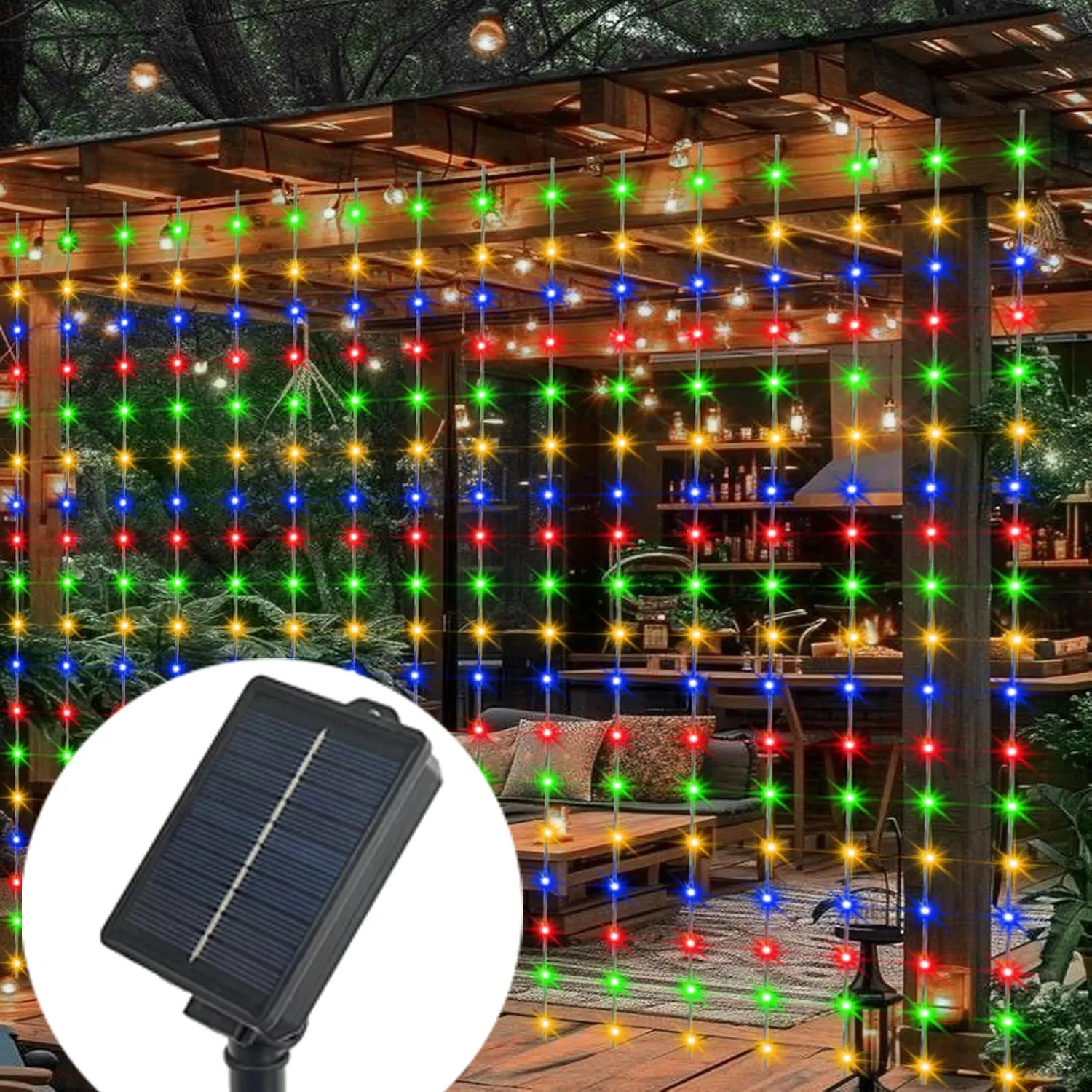 

100-600LED Outdoor Solar Curtain Light Garden Yard Pavilion Fairy Garland String Lights Halloween Christmas Holiday Decor Lights