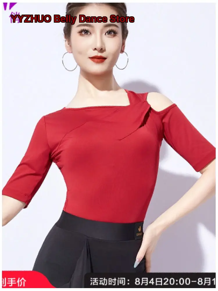 Women's Adult Latin Short Sleeves Dance Top Professional Practice for Dancing Summer