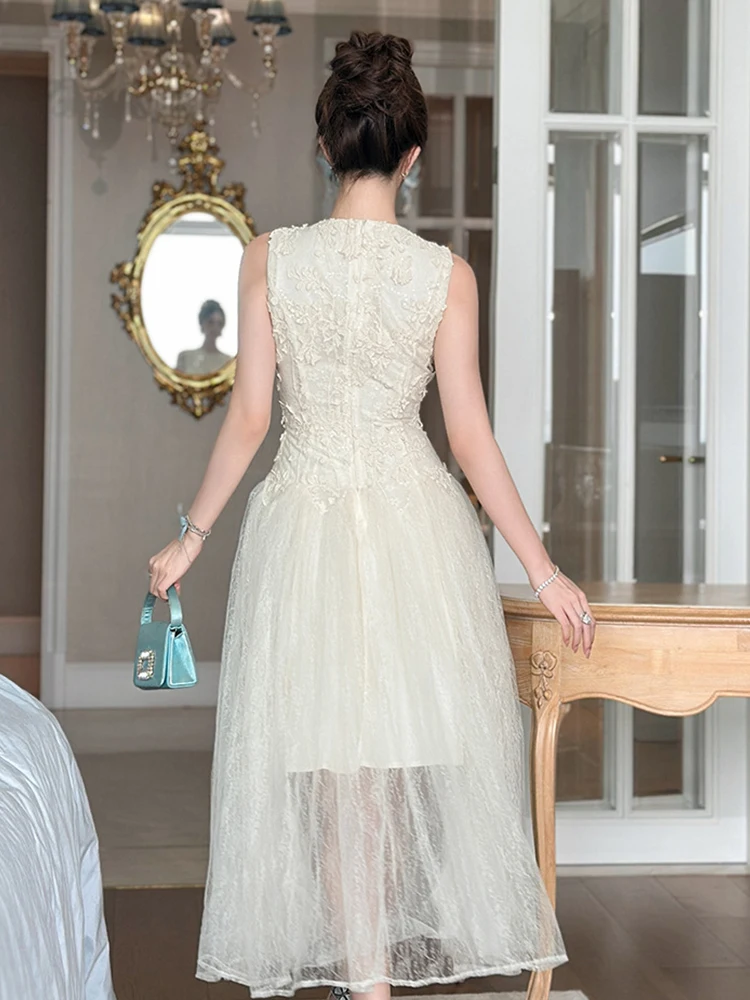 Elegante Zoete Tule Jurk Vrouwen Sexy Sheer Mesh Splice Vest Swing Gewaad Vrouwelijke Avondfeest Vestidos Prachtige Baljurk mujer