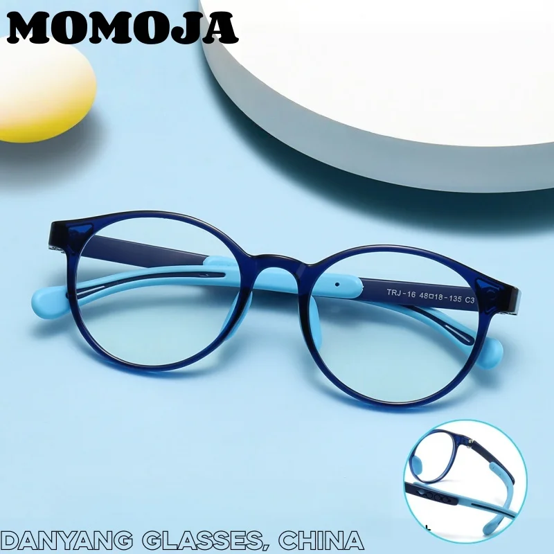 

MOMOJA New Boys And Girls Anti Blue Light Glasses Round Frame Silicone Nose Pads Adjustable Temples Comfortable Study & Gaming