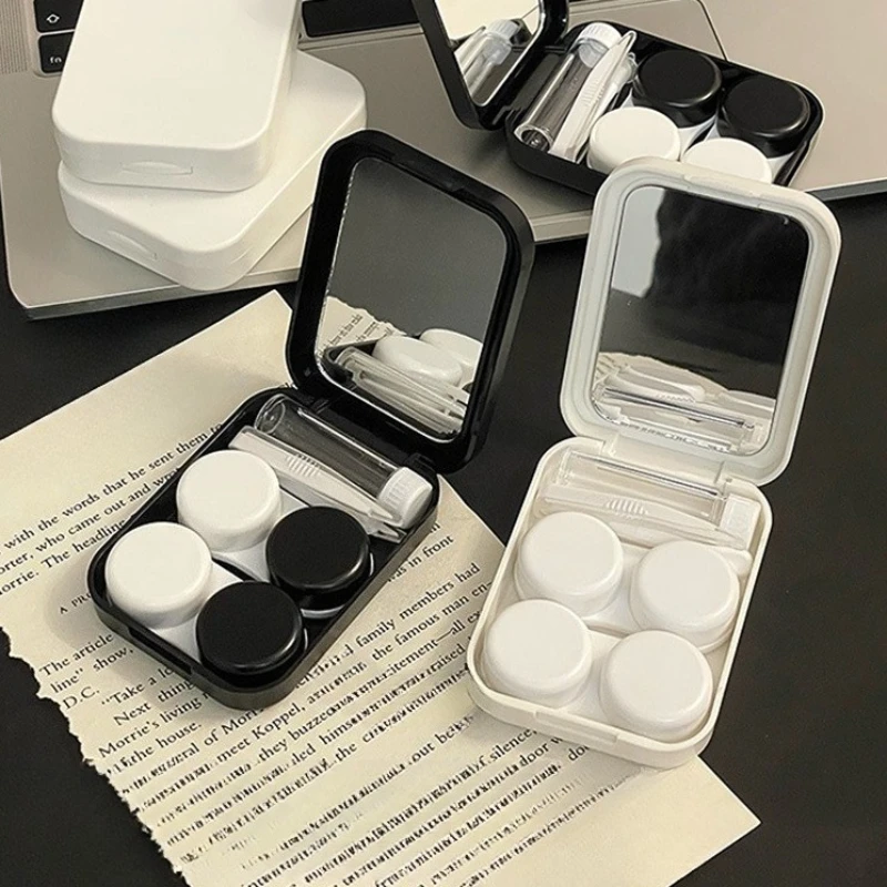 Portable Mini Square Contact Lens Case with Mirror Solid Color Contact Lens Box Contact Lens Container Soak Storage Kit