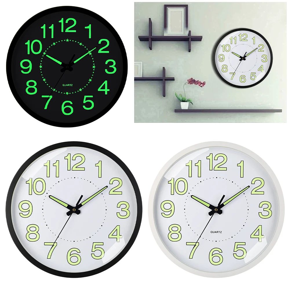 

12inch Night Light Wall Clocks Glow In The Dark Luminous Wall Clock Energy-Absorbing Numerals&Hands for Kitchen Bedrooms Office