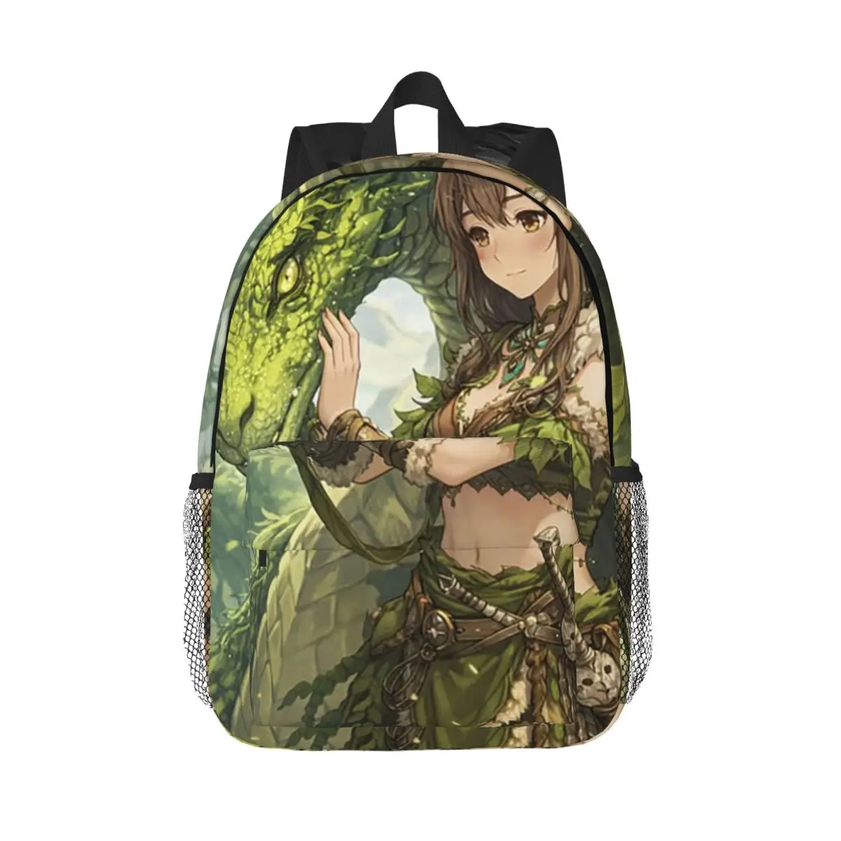 Cartoon Girl And Green Dragon Anime Backpack Daypack Large Capacity Boys Girls BookBag Shoulder Bags for Unisex Kids School Bag