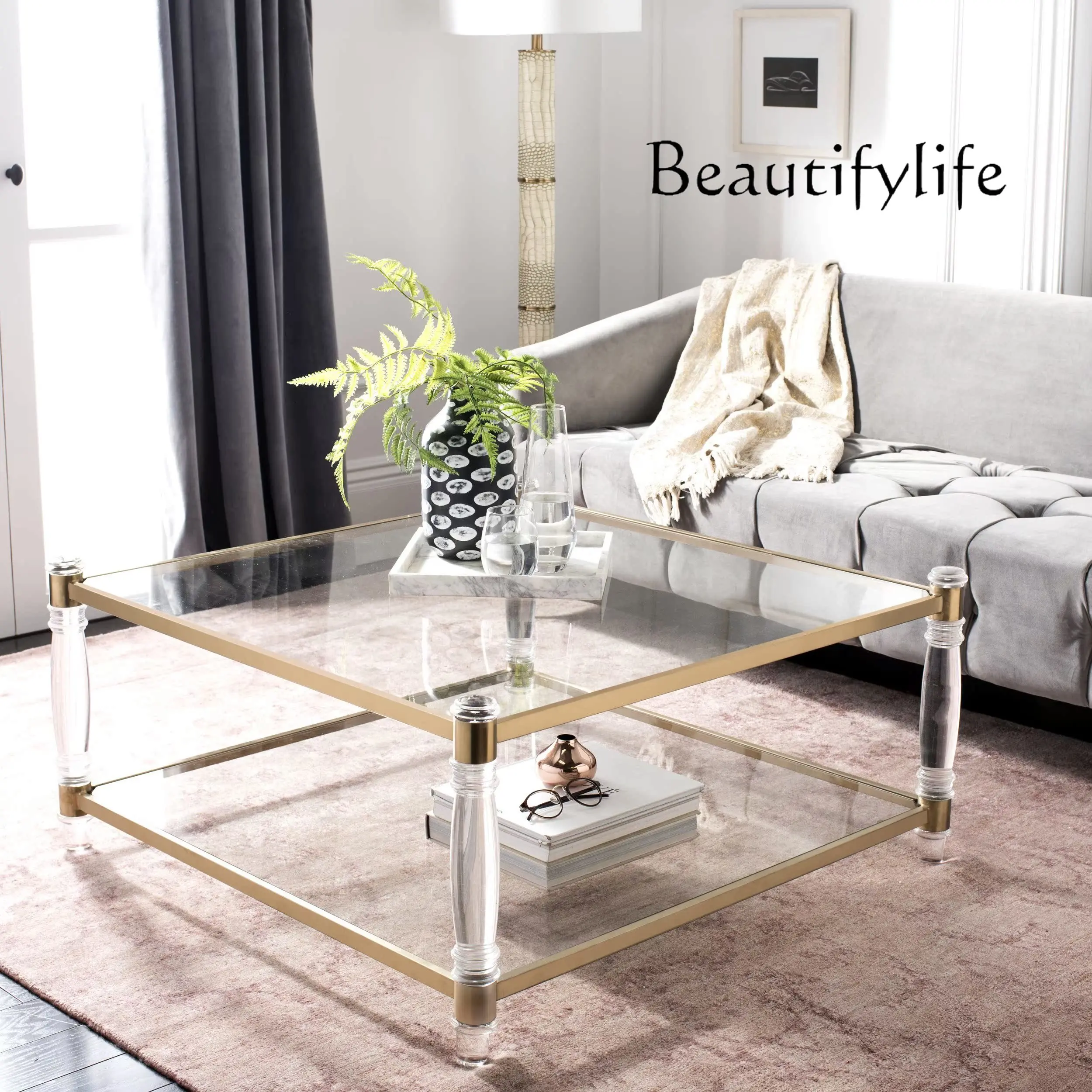 Nordic Modern Iron Frame Coffee Table Nordic Design Living Room Acrylic Glass Coffee Coffee Table