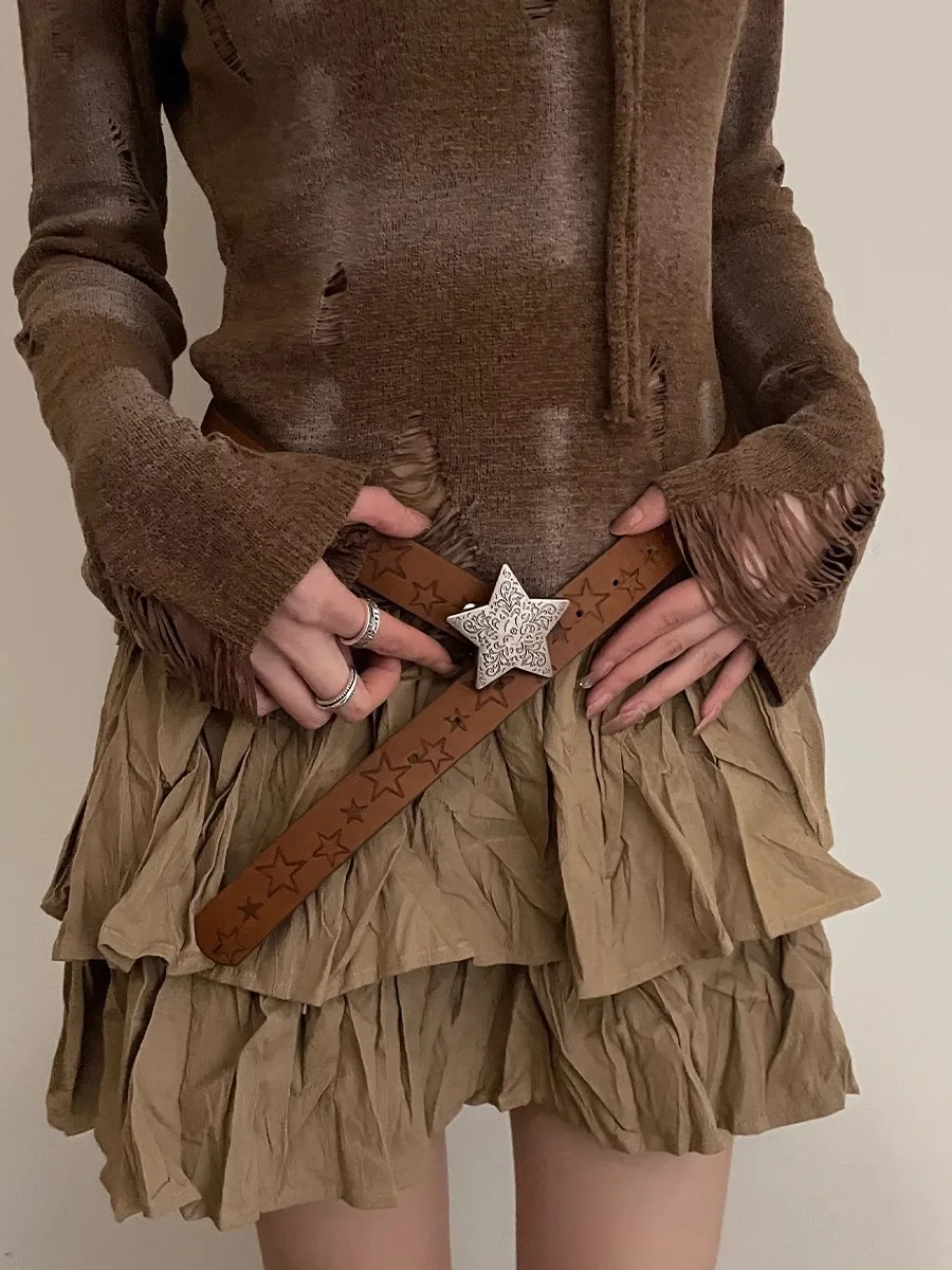 N Star Buckle Belt Design Sense Of Women's Heavy Retro Decorative Fashion Show Thin Casual Spice Girl Style Pants Trend