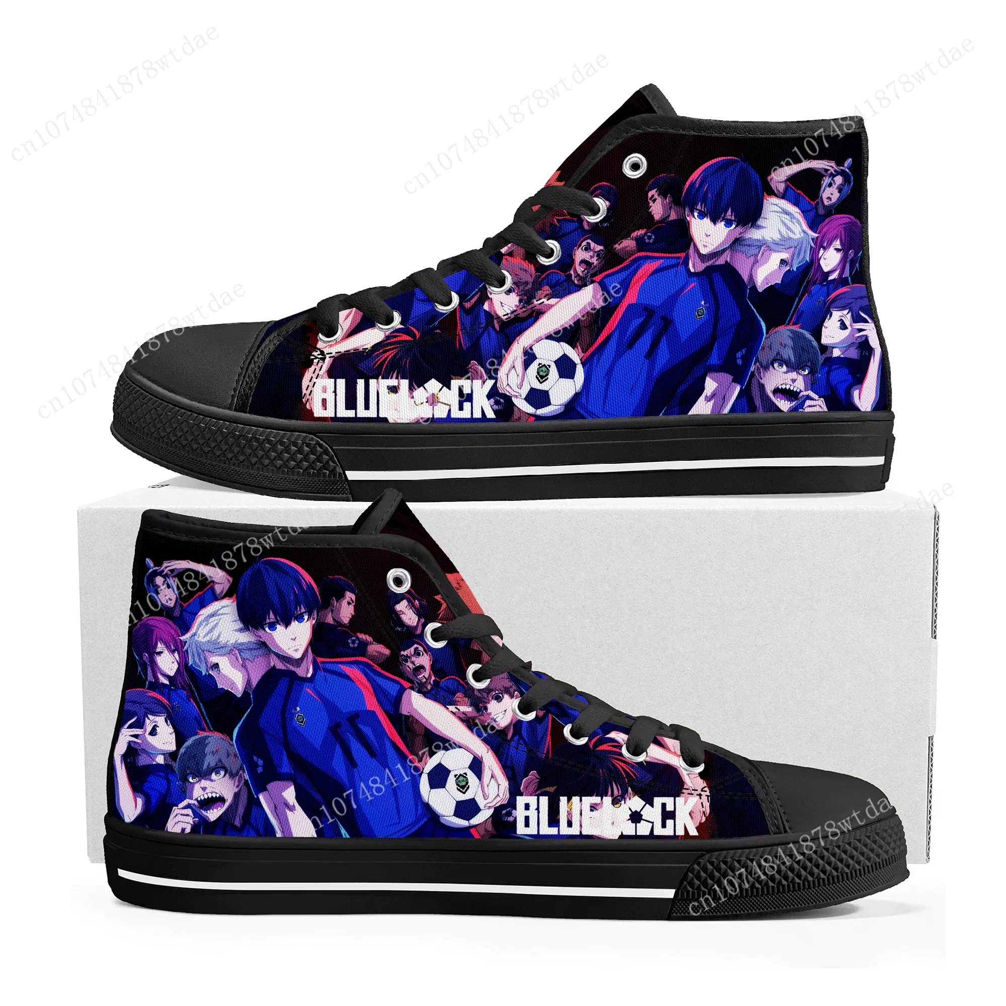 Tênis de lona alta para homens e mulheres, desenhos animados de anime, sapatos casuais feitos sob medida, Blue Lock, adolescente Yoichi Isagi, alta qualidade