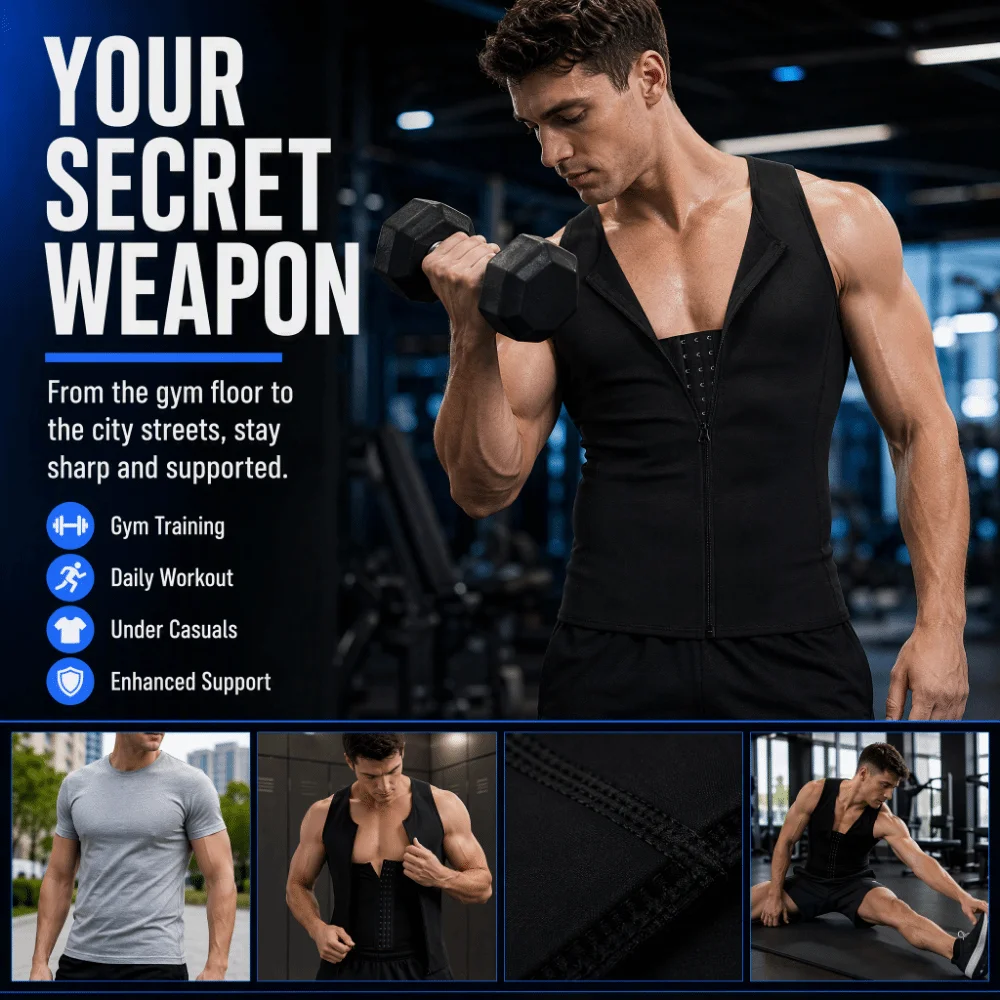 Compressed Men Shapewear Compression Design Front Zipper Slimming Body Shaper Sleeveless Tank Cut With Zipper Zipper Underwear view 5