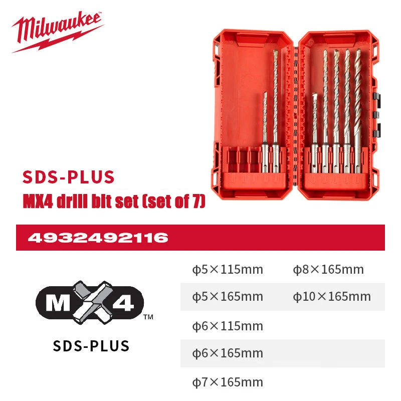 Milwaukee 7-teiliges SDS Plus M2 Bohrer-Set, Bohren in Beton und Ziegel, Zubehör für Elektrowerkzeuge mit Chargenkopf 4932492116 – Detail 2