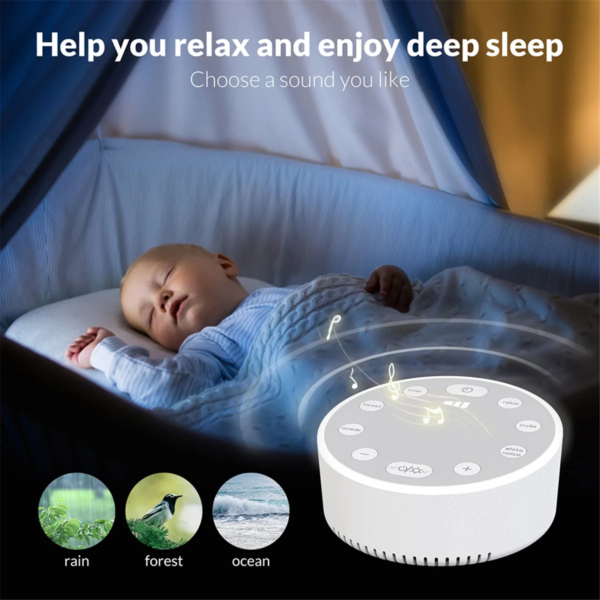 Baby White Noise Machine USB Rechargeable White Noise Sound Machine Baby Sleep Sound Player Night Light for Home Office