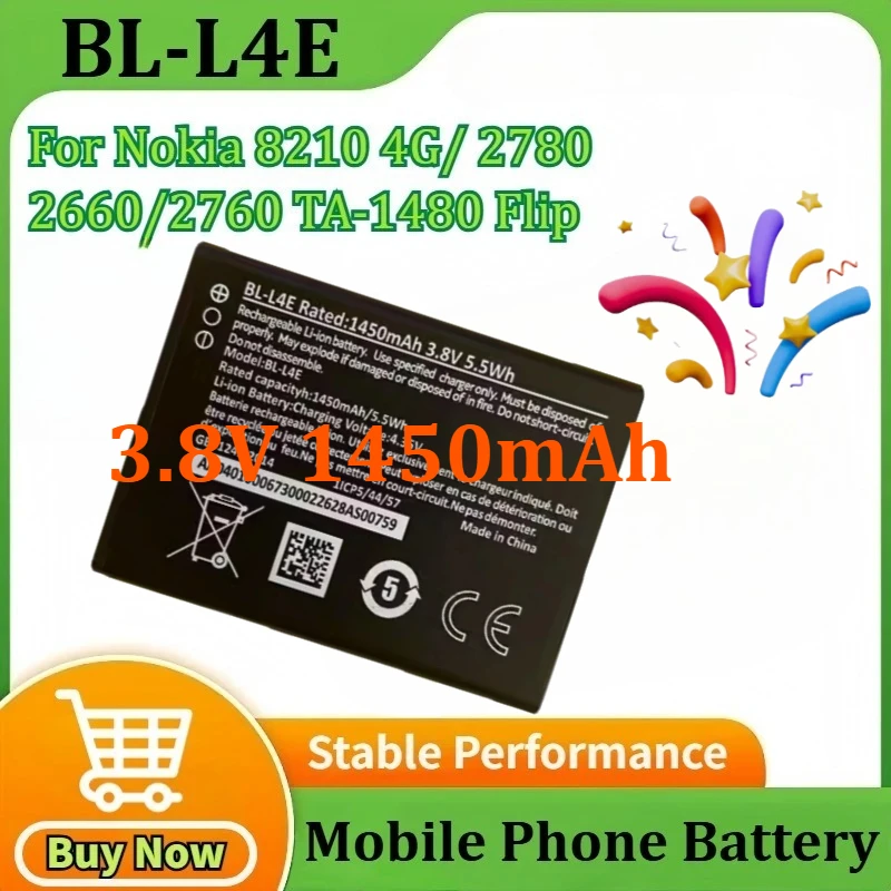 

New BL-L4E 3.8V 1450mAh 5.5Wh Battery for Nokia 8210 4G/ 2780/2660/2760 TA-1480 Flip Mobile Phone Batteries
