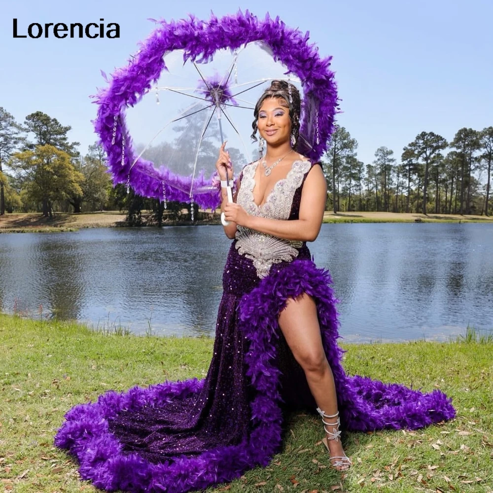 Lorencia roxo vestido de baile para meninas negras, diamantes altos, lantejoulas, contas de cristal, vestidos de festa, sereia, YPD99