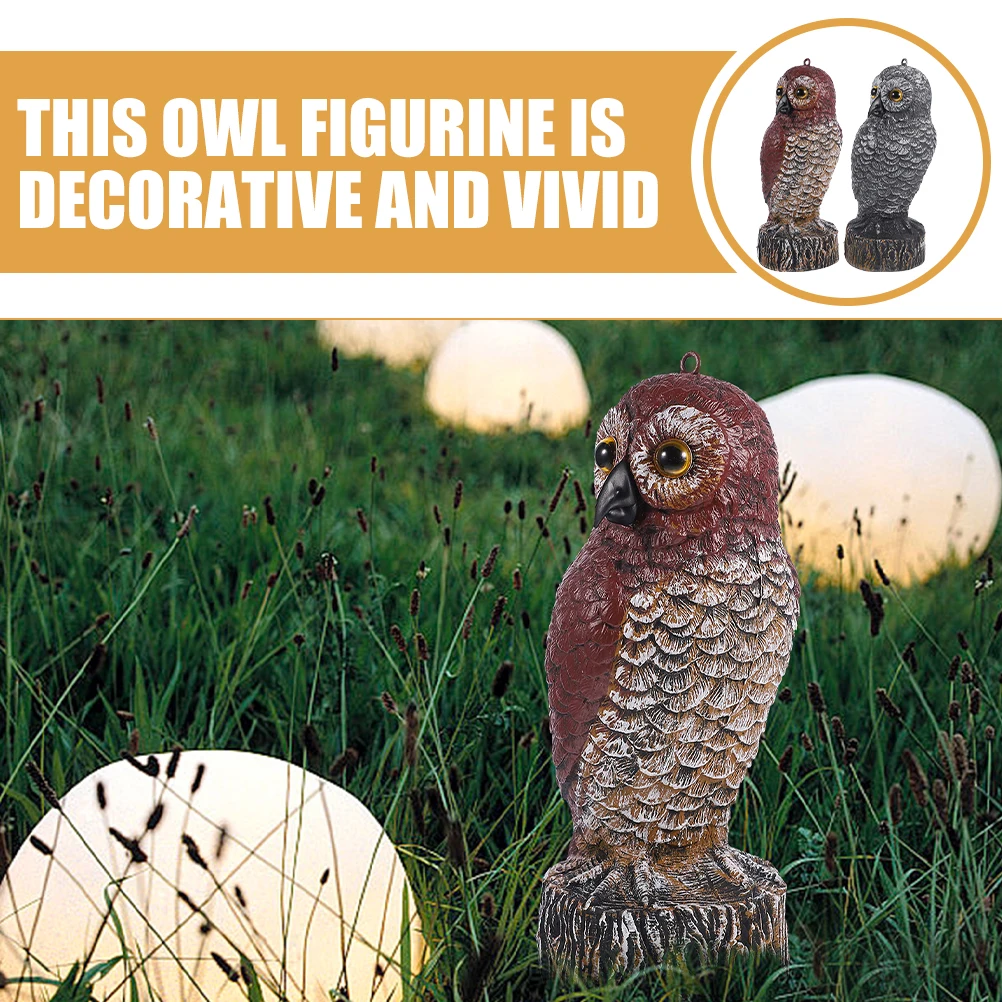 

2 Pcs Small Owl Statue 28x12x14cm Black White Red Brown Fake Owl for Garden Bird Deterrent Lawn Ornaments Plastic Sculpture Yard