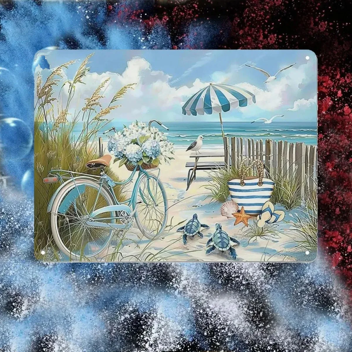 لافتة قصدير عتيقة لكرسي الشاطئ الريفي - ديكور ذو طابع بحري، مثالية لتصفيف جدران الحمام وأجواء الساحلية #5