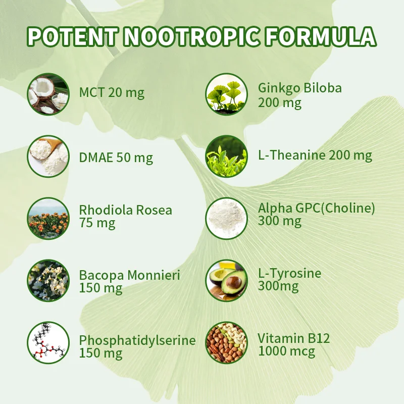 Mulittea kapsul ekstra Ginkgo Biloba organik meningkatkan sirkulasi memori otak & fungsi kognitif meningkatkan energi