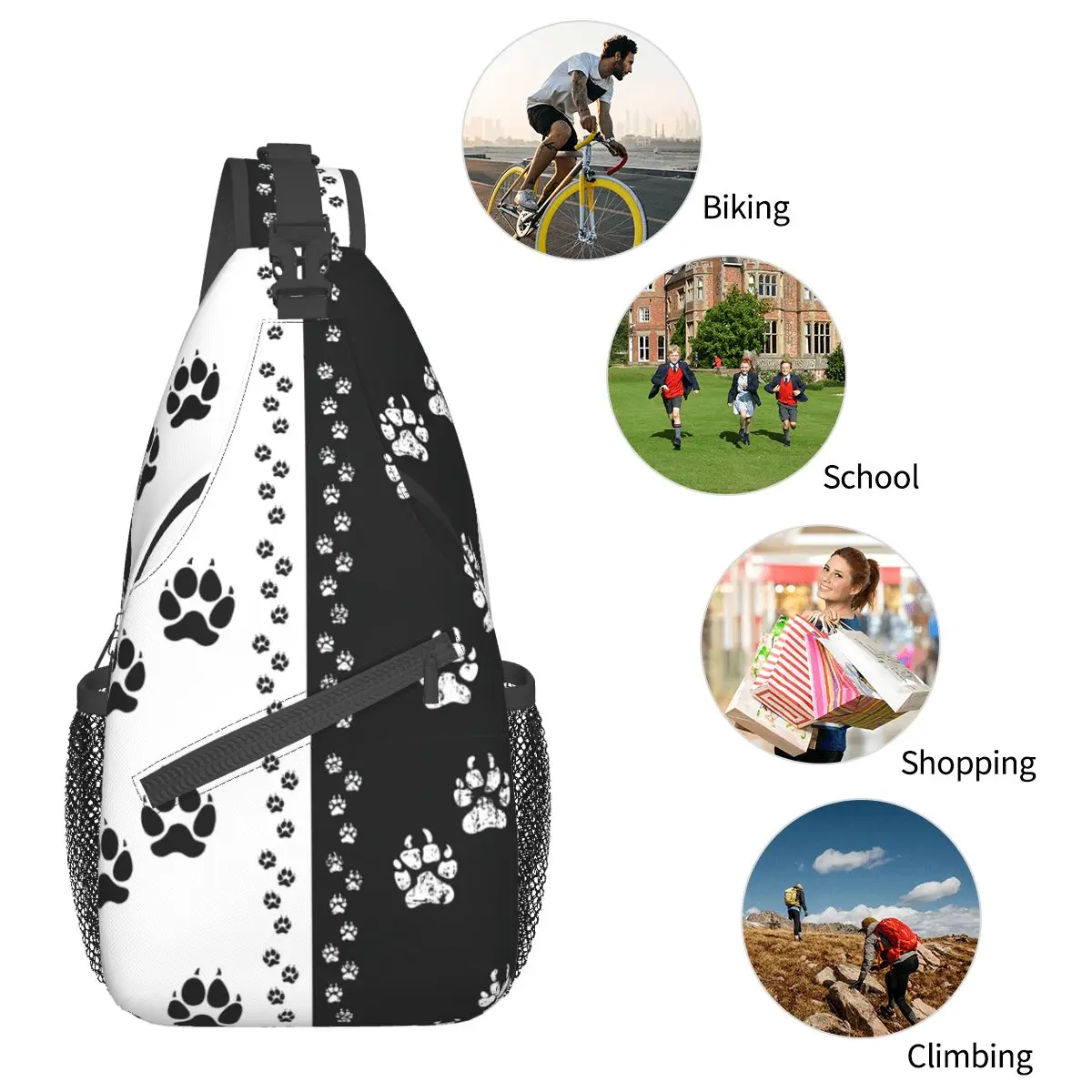 Dog Paw Animal Tracks Small Sling Bags Chest Crossbody Shoulder Sling Backpack Outdoor Sports Daypacks Cat Cute Printed Bag