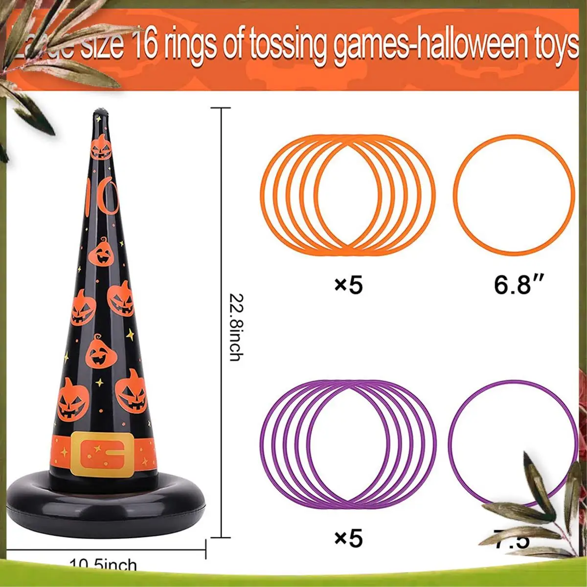 

Reliable-Halloween Party Toys Games, Inflatable Witch Hat Ring Toss Game With Points, Plastic Ring Toss, Air Pump