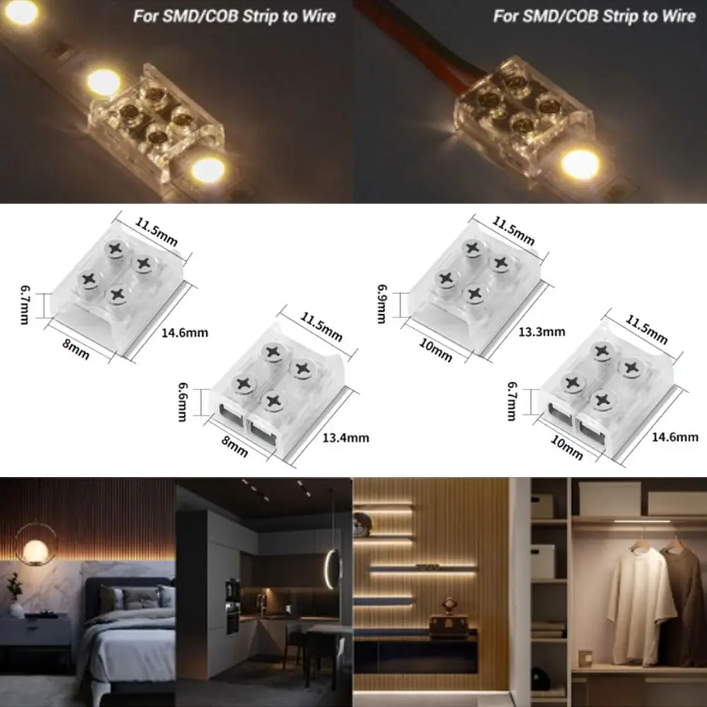 

Accessories PP LED Strip Buckles 8mm 10mm Transparent Light Strip Fixing Clip 2PIN Free Welding COB Terminal LED Strip