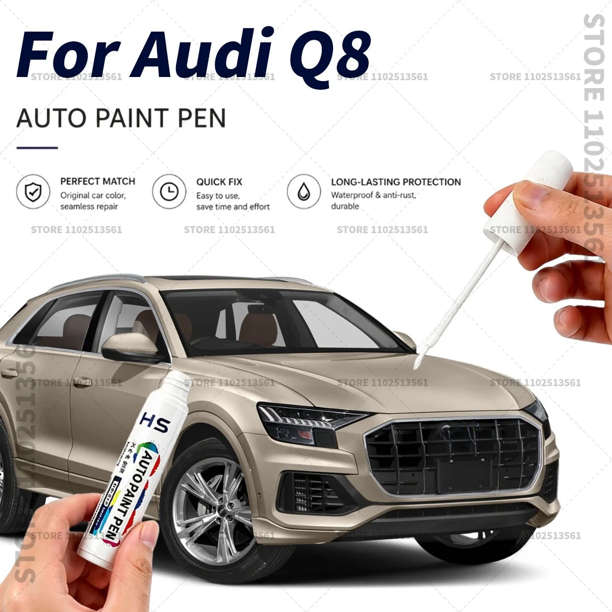 Bolígrafo de Pintura para Retoques de Audi Q8, Reparación Rápida de Arañazos y Desportilladuras en el Coche, Color Azul Ascari, Rojo Chili, Blanco Glaciar, Blanco Carrara, Dorado