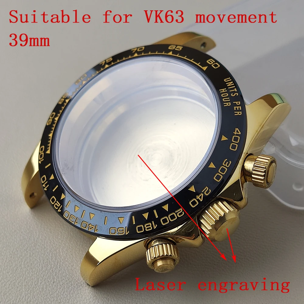 39mm vk63 case Stainless Steel Sapphire Glass Japan Quartz Movement Quartz electronic Watch Case Suitable For VK63 Movement