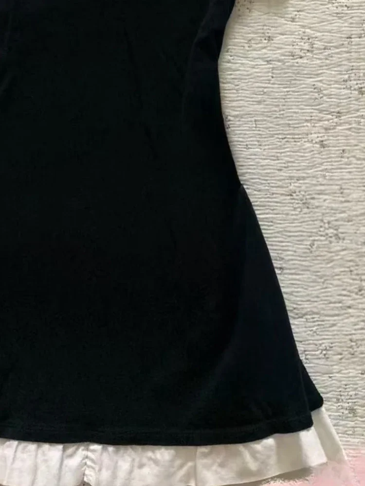 Vintage Casual Skinny Patchwork T Shirt Women High Street Y2k Slim Fit Lapel Retro Chic Fake Two Pieces New Tees Summer 2025