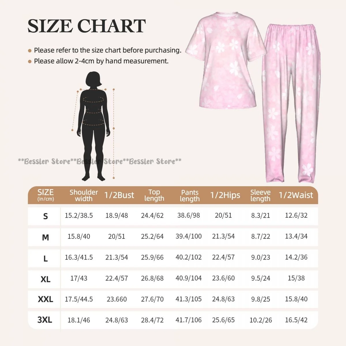 Women's Pink Japanese Cherry short sleeve trousers casual pajamas set view 6