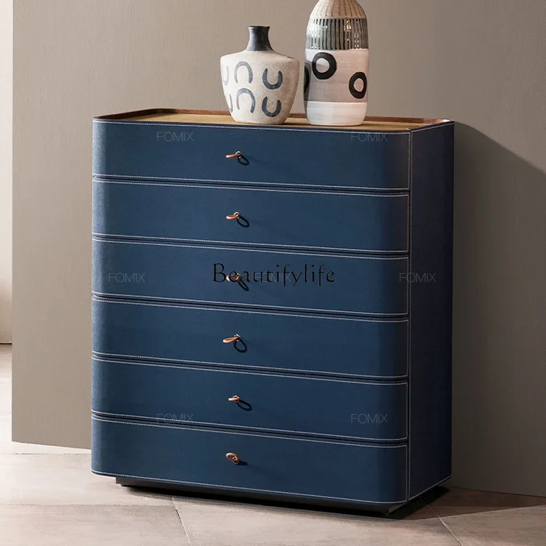 Italian minimalist saddle leather chest of drawers light luxury bedroom high-end high-end drawer storage