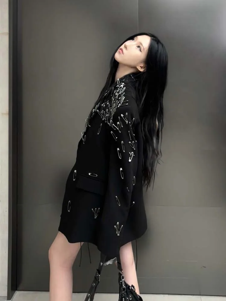 2025 Collection design brooches blazer for women Fashion Spring Autumn Single breasted jacket Black High quality INKEO 5O099
