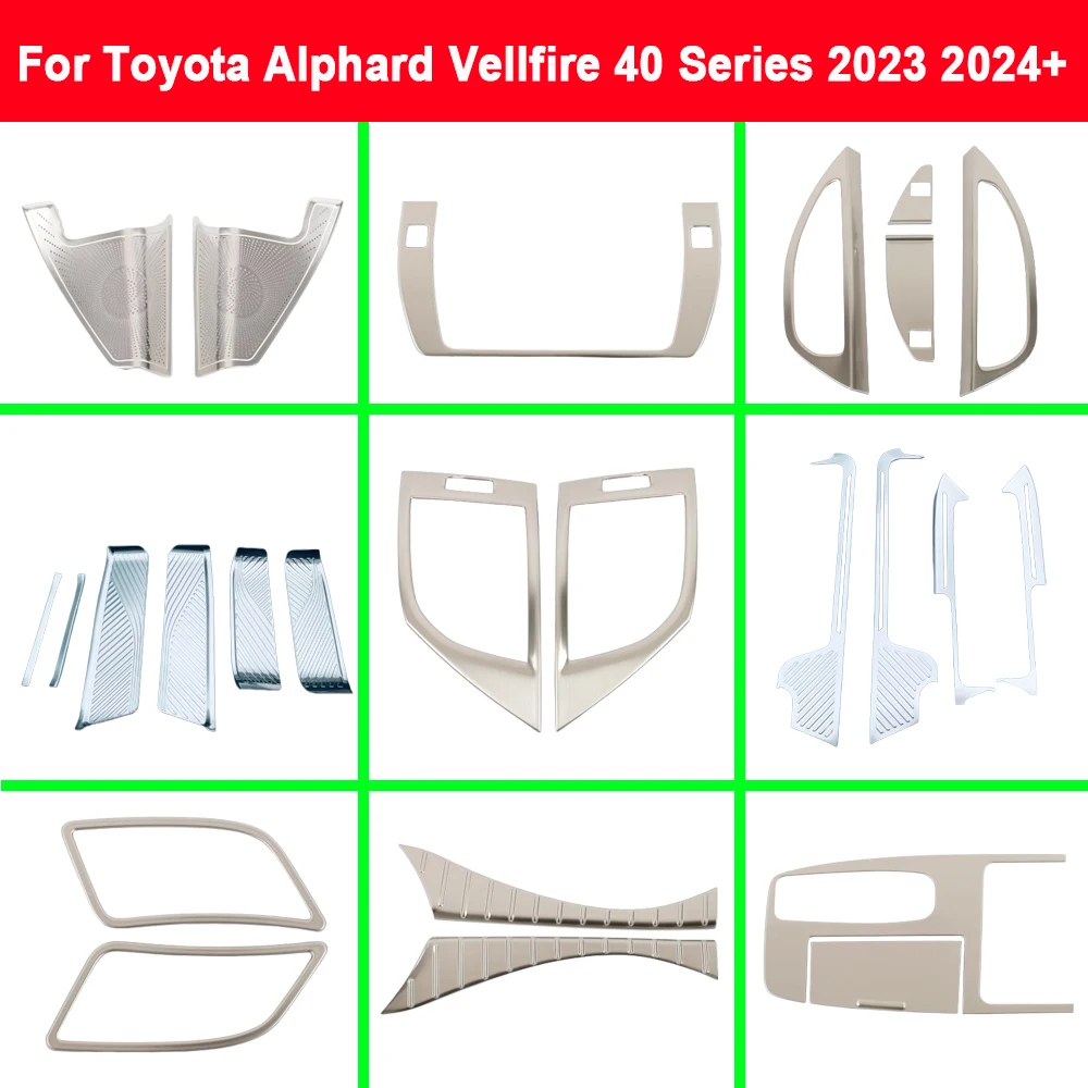 For Toyota Alphard Vellfire 40 Series 2023 2024+ Steel Vent Outlet Handle Seat Bumper Trim Reading Light Cover Water Cup Frame