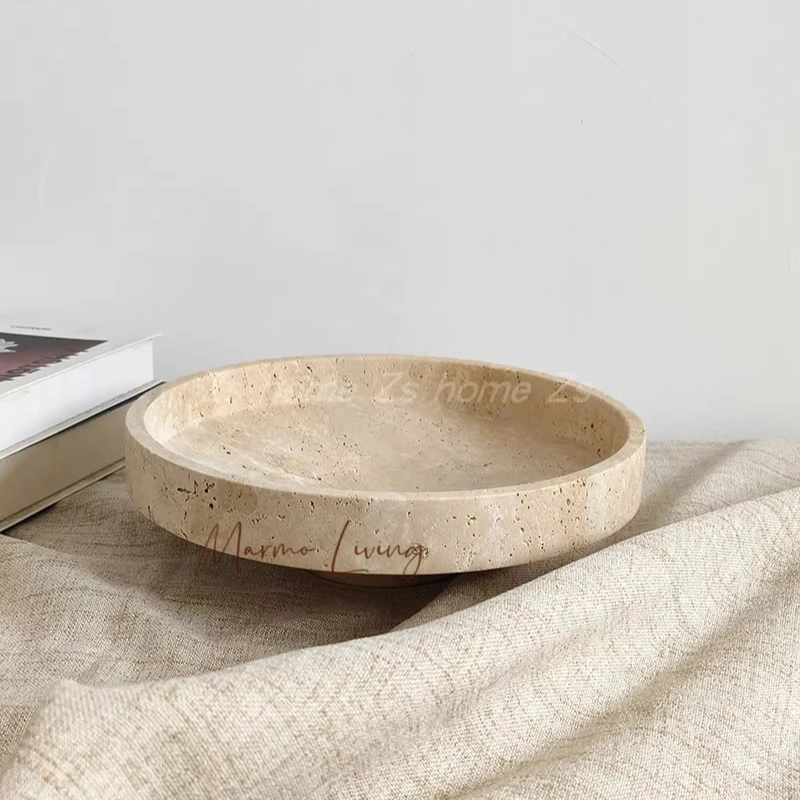 Beige Travertine Bowl Wabi Sabi Style Natural Marble Fruit Plate Home Decor