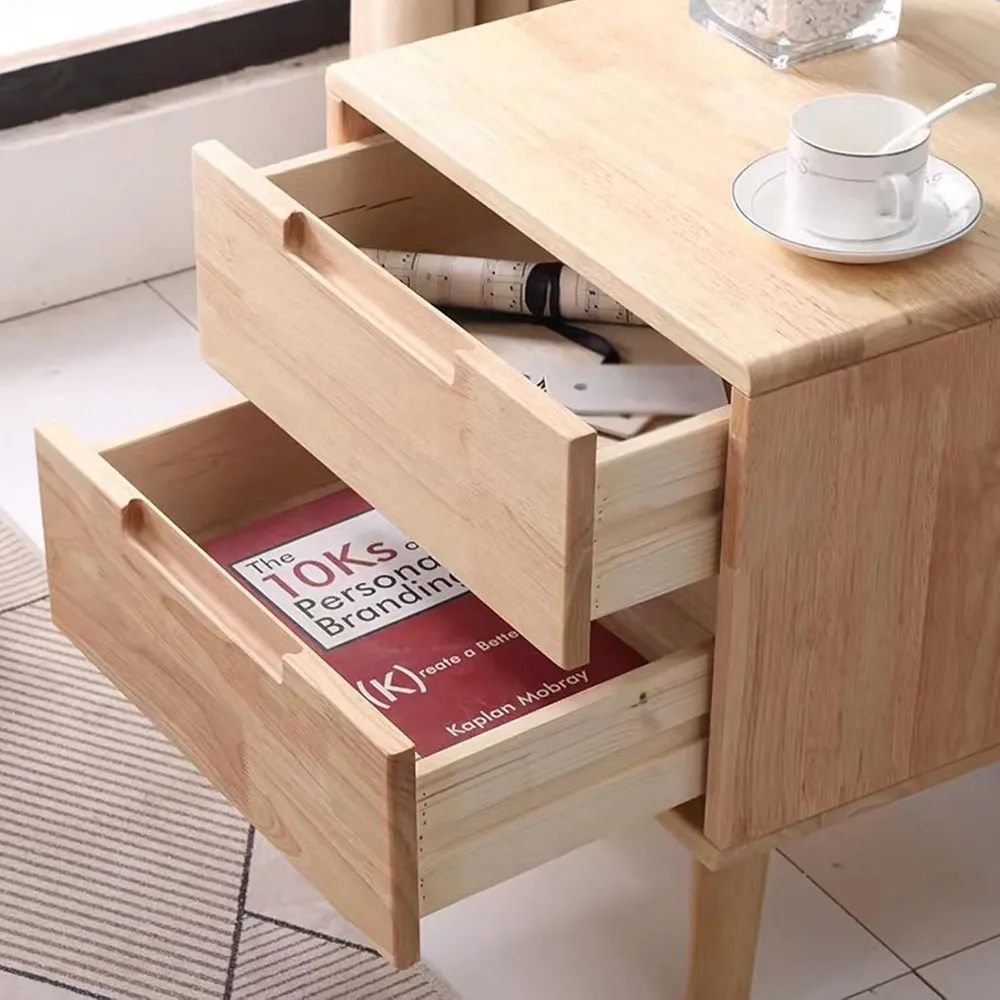Kleiner Nachttisch aus Holz im Vintage-Stil mit zwei Schubladen für Schlafzimmer: Rustikaler Nachttisch in Holzfarbe