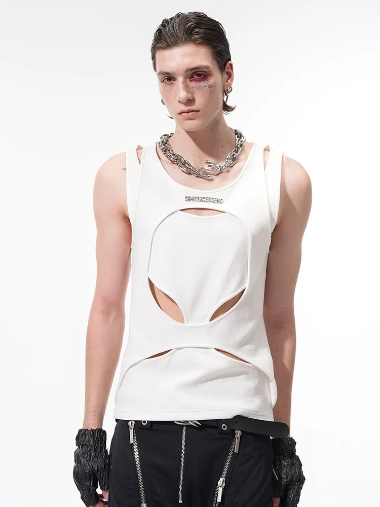 White Thread Hollow out Sleeveless Vest Men's Summer Fashionable StarTexceedend Brand Cotton Blend Breathable Sweat Vest